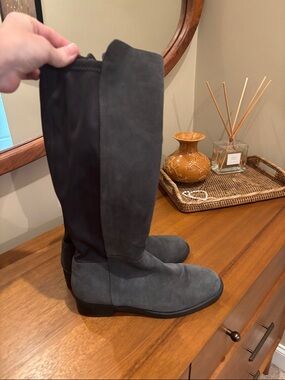 Blonde Waterproof Suede Riding Boots in Charcoal